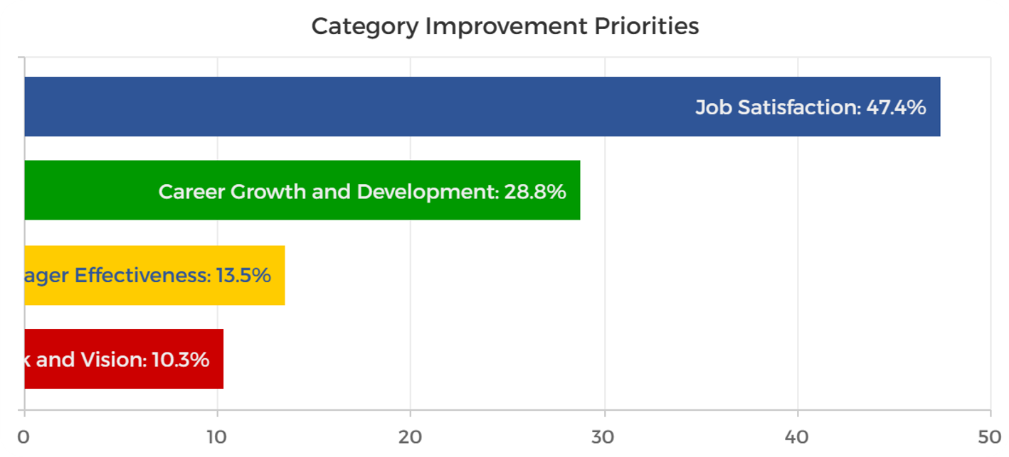 ranx survey response analysis of the amount and priority of total score improvement available within each category.