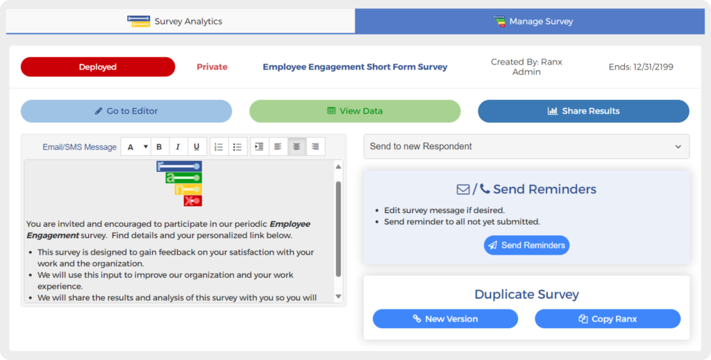 Ranx private survey deployment management