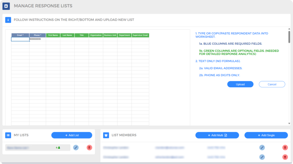 Ranx response list management and editor